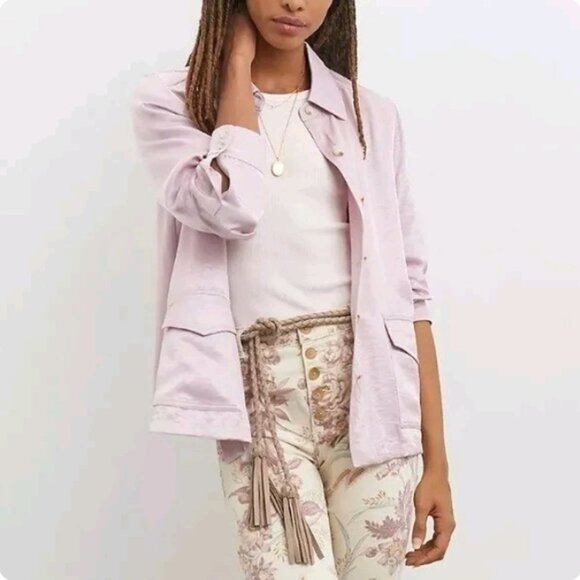 Anthropologie Current Air  Clemence Shimmer Button Down Long Sleeve Shacket - Picture 1 of 14